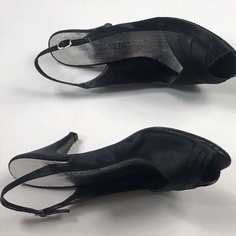 Black Silk Kitten Heels by Red Cross Made In Italy Shoes Size 7